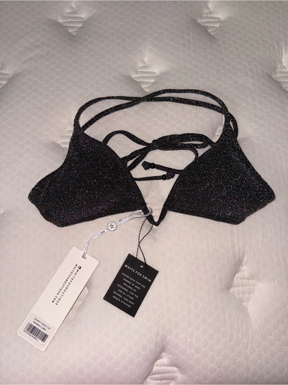 White Fox Boutique Black Shimmer Triangle Bikini Top - Picture 1 of 5